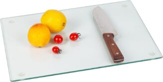Murrey Home Glass Cutting Board for Kitchen Counter, Tempered Glass Chopping Boards Dishwasher Safe, Small Clear Countertop Tray, Scratch Resistant, Heat Resistant, Non Toxic, Clear, 16"x12"